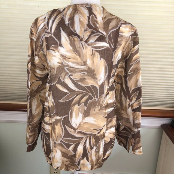 Alfred Dunner Beige Brown Leaf Print Lightweight Jacket Artsy Quiet Luxury - Picture 3 of 17